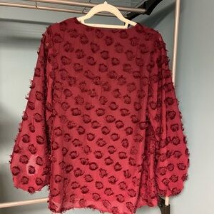 Jodifl Burgundy Textured Dot Blouse - Size Small